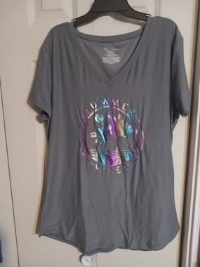 No Boundaries Gray V-Neck Tee with Iridescent Graphic